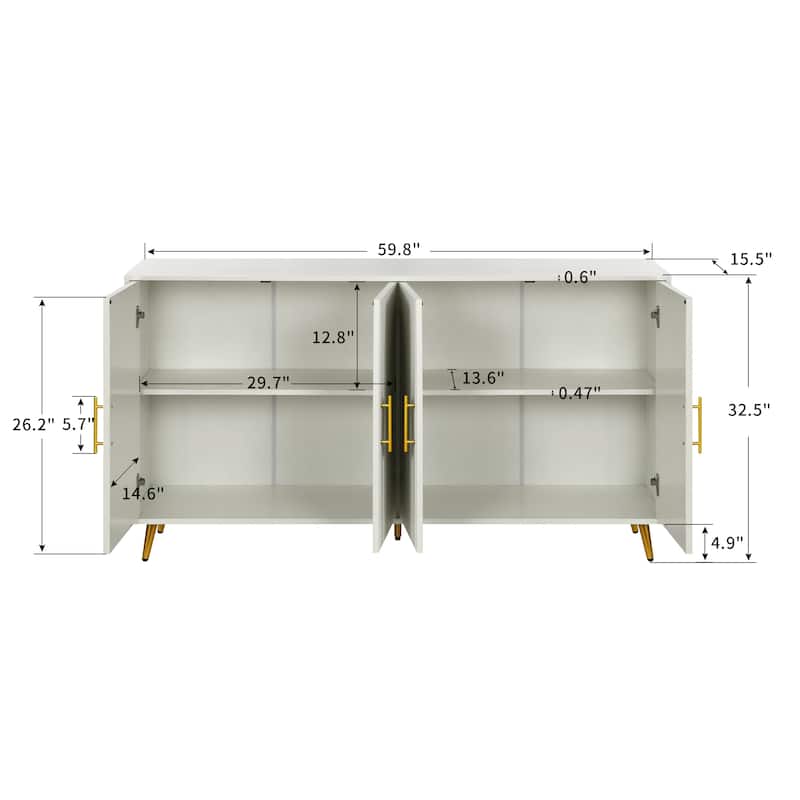 Wood TV Stand with Storage Cabinet and Adjustable Shelves