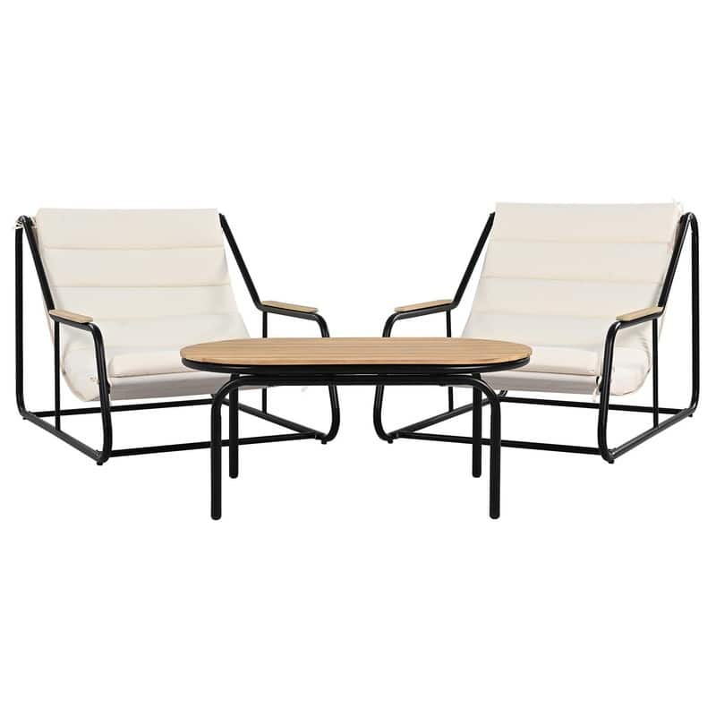 3-Piece Outdoor Chaise Lounge Chairs Set with Acacia Side Table Weather Resistant for Patio and Pool Relaxation