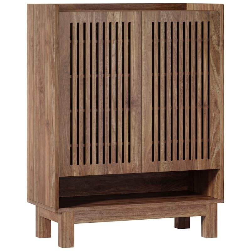 24 Pairs Shoe Storage Cabinet with Door for Entryway Living Room - Wlanut - with Open Shelf