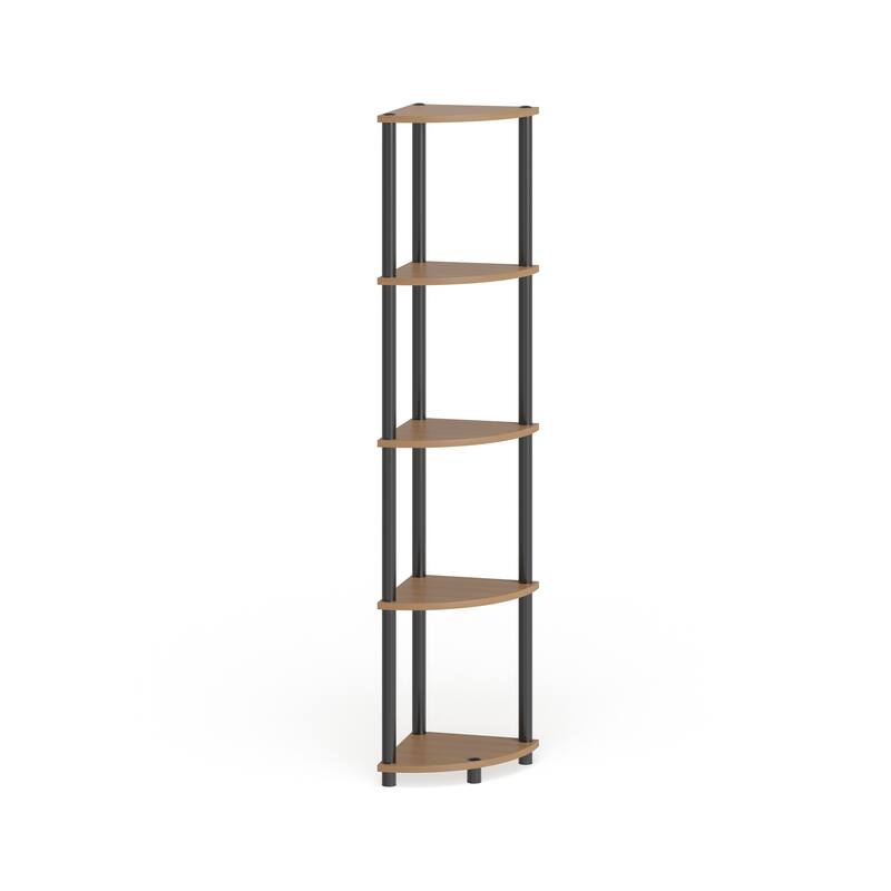 Porch & Den St. Marks 5-tier Corner Shelving Unit - round tube - light cherry/black