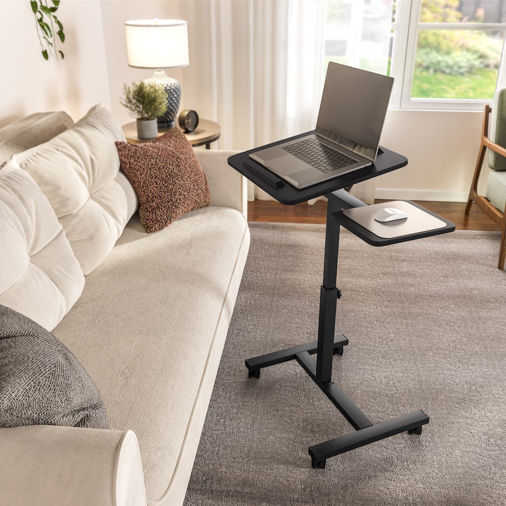 Seville Classics Height Adjustable Tilting Mobile Laptop Desk Cart with Mouse Pad Table, Black