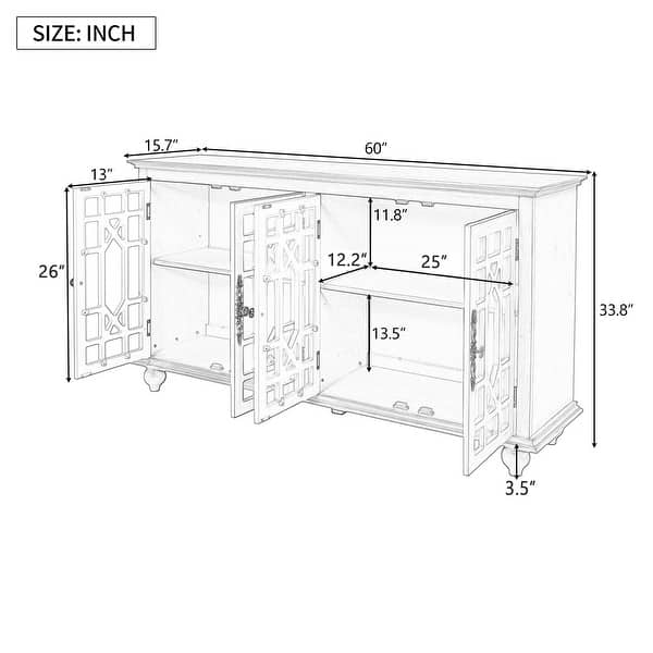 Sideboard with Adjustable Height Shelves, Metal Handles, and 4 Doors