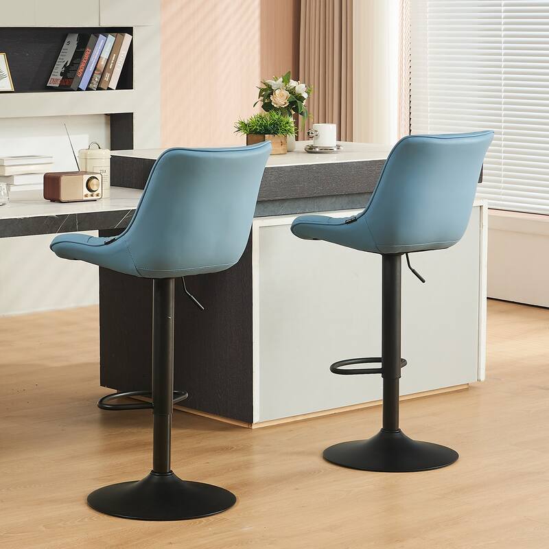 Adjustable Bar Stools Set of 2 Faux Leather Swivel Bar Chairs