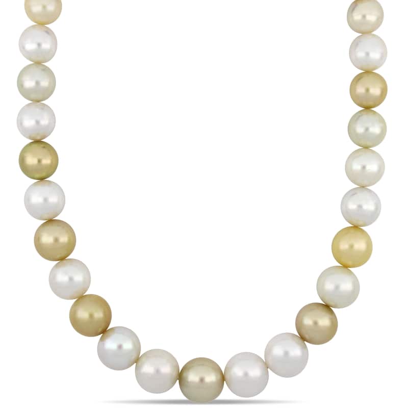 Miadora 12.5-16mm South Sea Cultured Pearl Diamond Accent Necklace with in 14k Yellow Gold