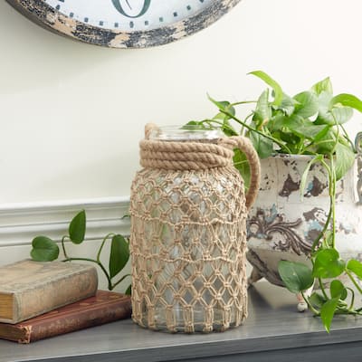 Clear Glass Candle Lantern with Rope Handle