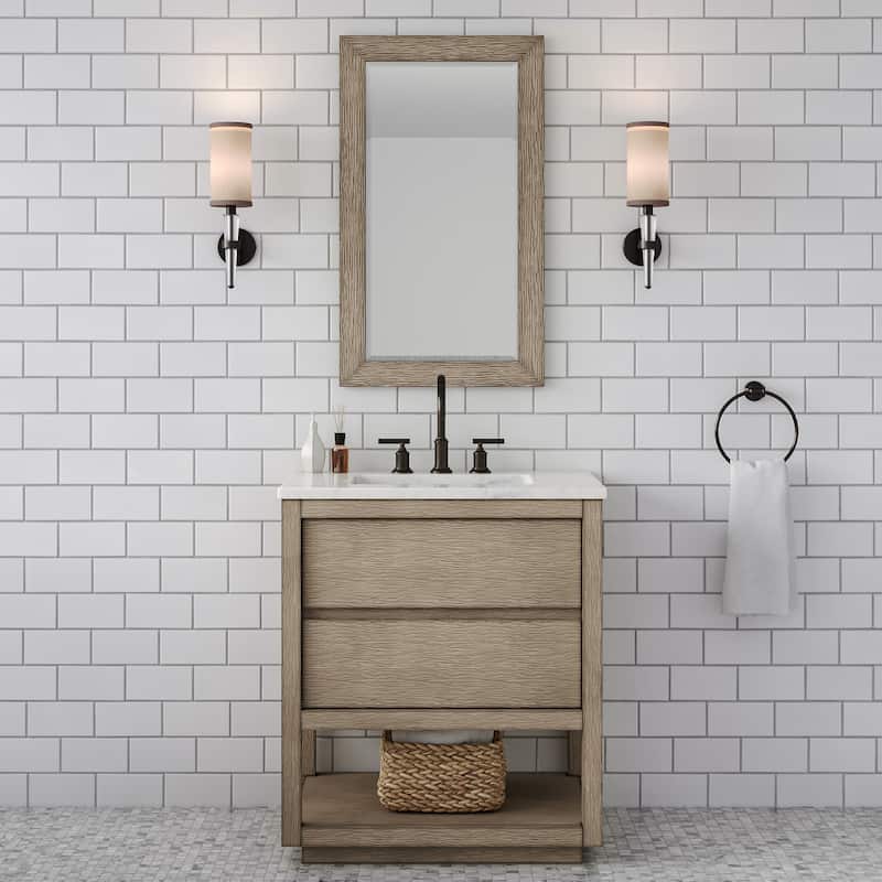 Oakman Carrara White Marble Countertop Bath Vanity in Grey Oak