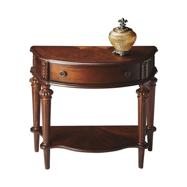 Offex Traditional Crafted Demilune Solid Wood Console Table Nutmeg Finish - Dark Brown