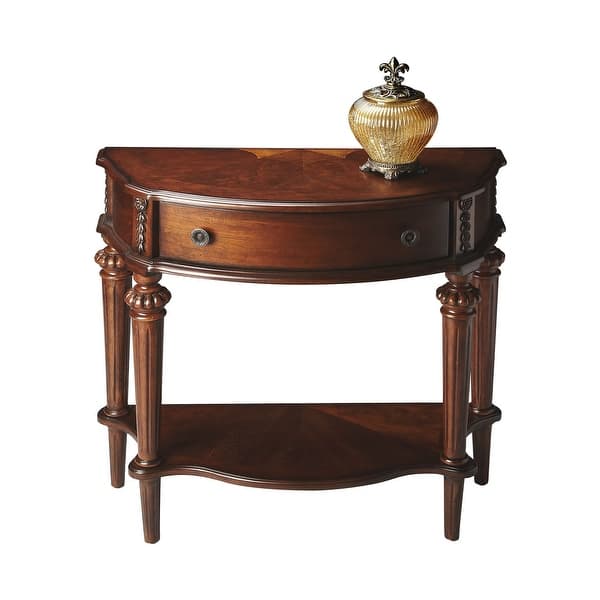 Shop Black Friday Deals On Traditional Crafted Demilune Solid Wood Console Table Nutmeg Finish Dark Brown Overstock 28755589