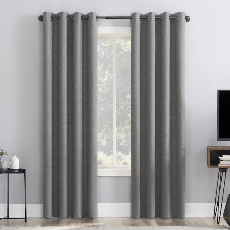 Sun Zero Channing Grid Texture Draft Shield Fleece Insulated Total Blackout Grommet Curtain Panel, Single Panel - 50" x 96" - Coal