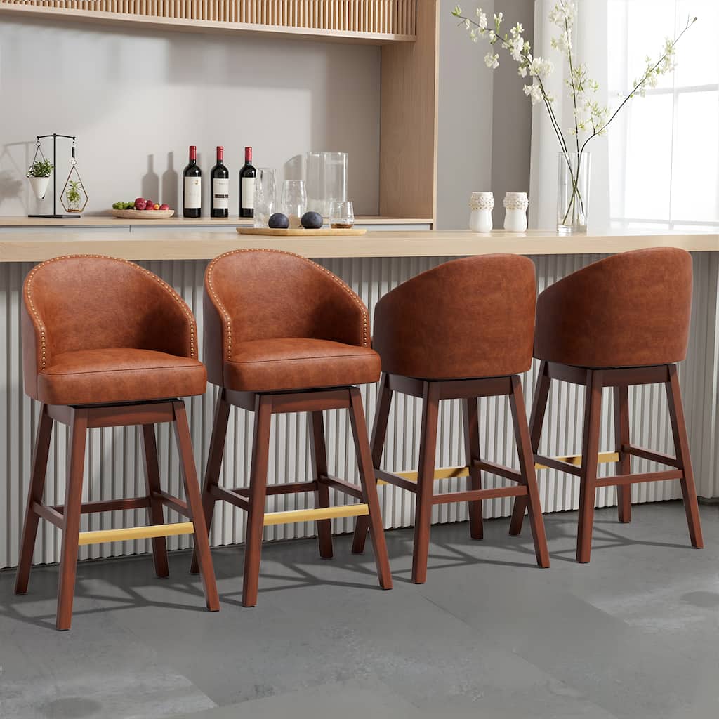 31.9" Height Modern Swivel Bar Stools Upholstered Solid Wood Bar Stools