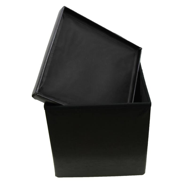 2-in-1 Foldable Faux Leather Pouffe Storage Cube and Ottoman