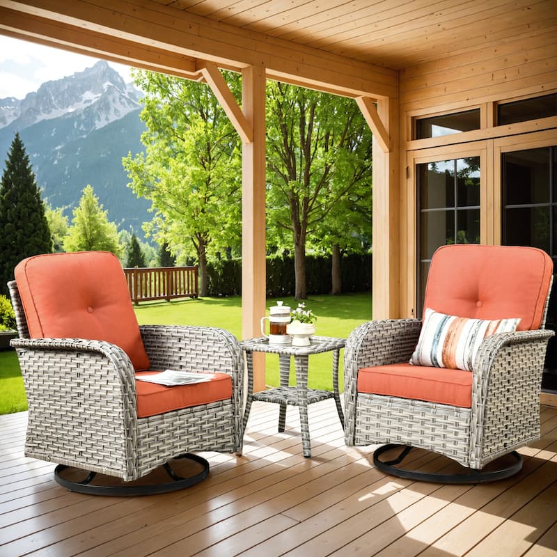 XIZZI 13-Piece Outdoor Wicker Sectional Swivel Chairs Set with Firepit Table