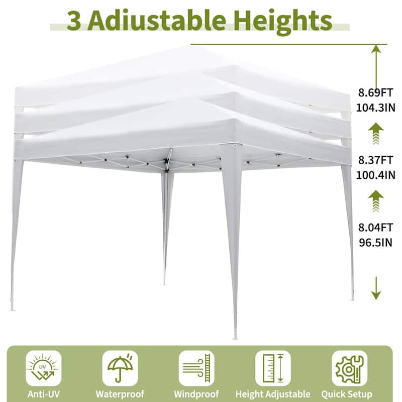 10X10 Ft Instant Waterproof Portable Pop-Up Canopy Tent with 4 Sidewalls for Outdoor Camping, Beach, Backyard