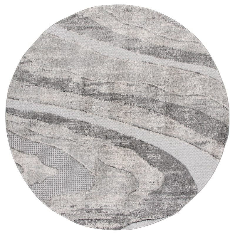 SAFAVIEH Wave Pernelle Modern Rug - 6'7" Round - Grey/Ivory