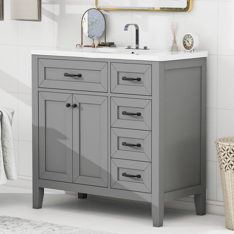 36" Bathroom Vanity with Ceramic Sink Combo and Drawers