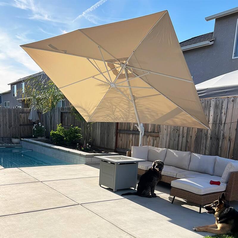 PURPLE LEAF White Rectangle Cantilever Patio Umbrella With Base - 10x13ft Beige