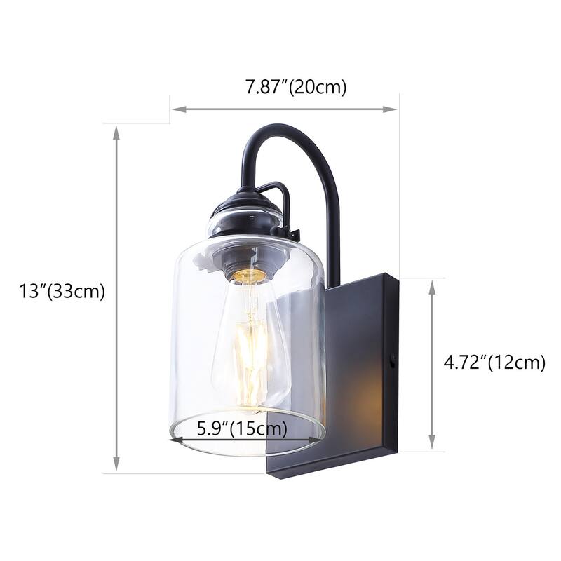 Modern Black 1-Light Cylinder Clear Glass Design Wall Sconce