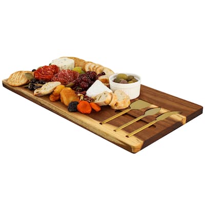 MegaChef 21 x 11 Inch Acacia Wood Cheese Board with 3 Piece Knife Set