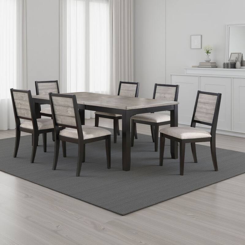 Elina 7pc Extendable Dining Table with 6 Chairs, Farmhouse Gray, Black