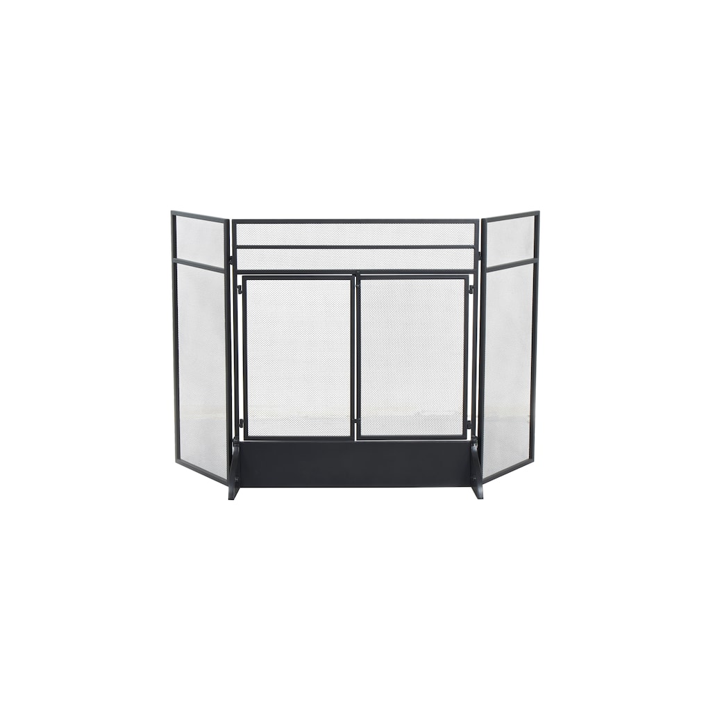 Metal Geometric 3 Panel and 2 Door Fireplace Screen with Mesh Backing - Black - Roche River Decor - 19"W x 27"L x 30"H