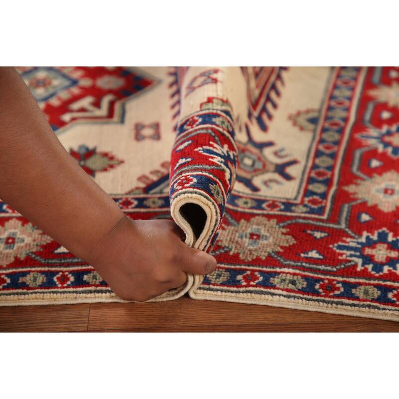 Ivory Kazak Oriental Accent Rug Hand-Knotted Wool Carpet - 3'5"x 4'10"