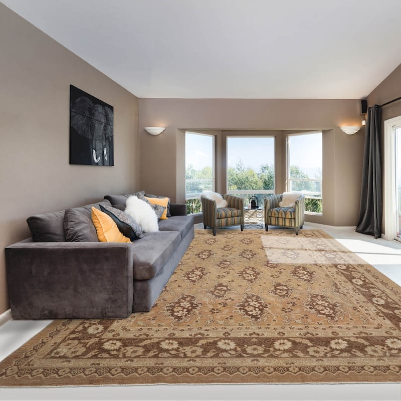 Hand Knotted 200 KPSI Chobi Peshawar Tan Wool Traditional Area Rug - 8' 3'' x 10' 7''
