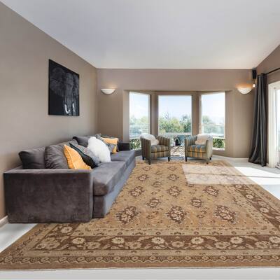 Hand Knotted 200 KPSI Chobi Peshawar Tan Wool Traditional Area Rug - 8' 3'' x 10' 7''