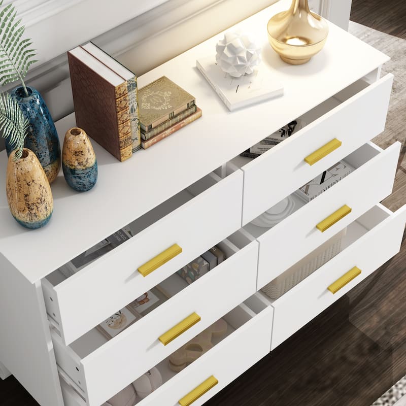 6 Drawer Dresser Modern Wood Storage Chest of Drawers for Living Room