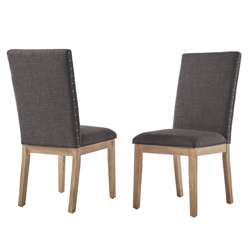 Voyager Nailhead Accent Parson Linen Dining Chair (Set of 2) by iNSPIRE Q Artisan - Natural Finish - Dark Grey