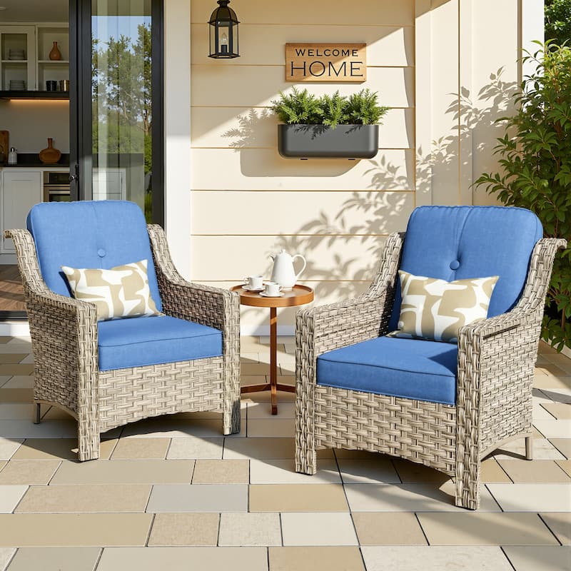 HOOOWOOO 2-piece High Back Wicker Rattan Outdoor Patio Chair Set - Diamond Blue