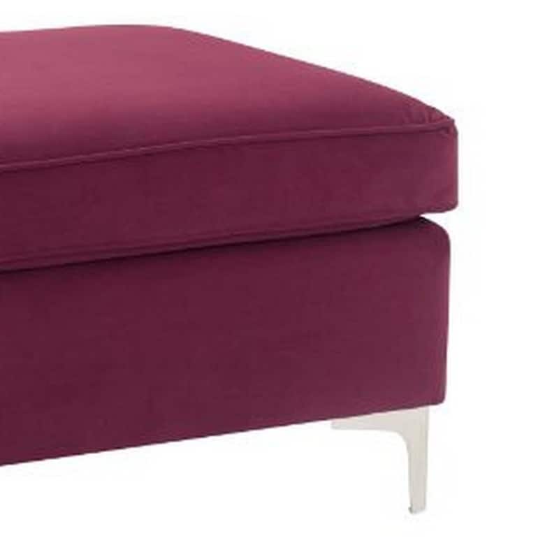 Ottoman with Velvet Upholstery and Metal Legs, Red
