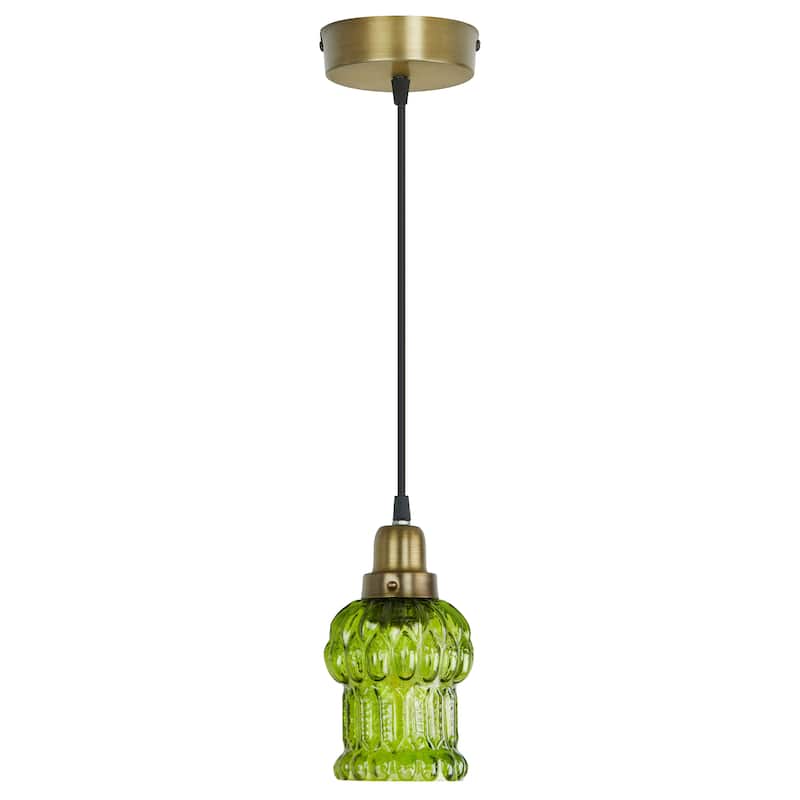 Baptiste River of Goods Purple/Yellow/Green and Gold Glass and Metal 4.5-Inch Pendant Light with Adjustable Hanging Cord