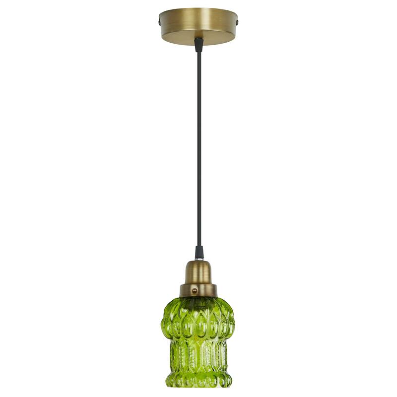 Baptiste River of Goods Purple/Yellow/Green and Gold Glass and Metal 4.5-Inch Pendant Light with Adjustable Hanging Cord
