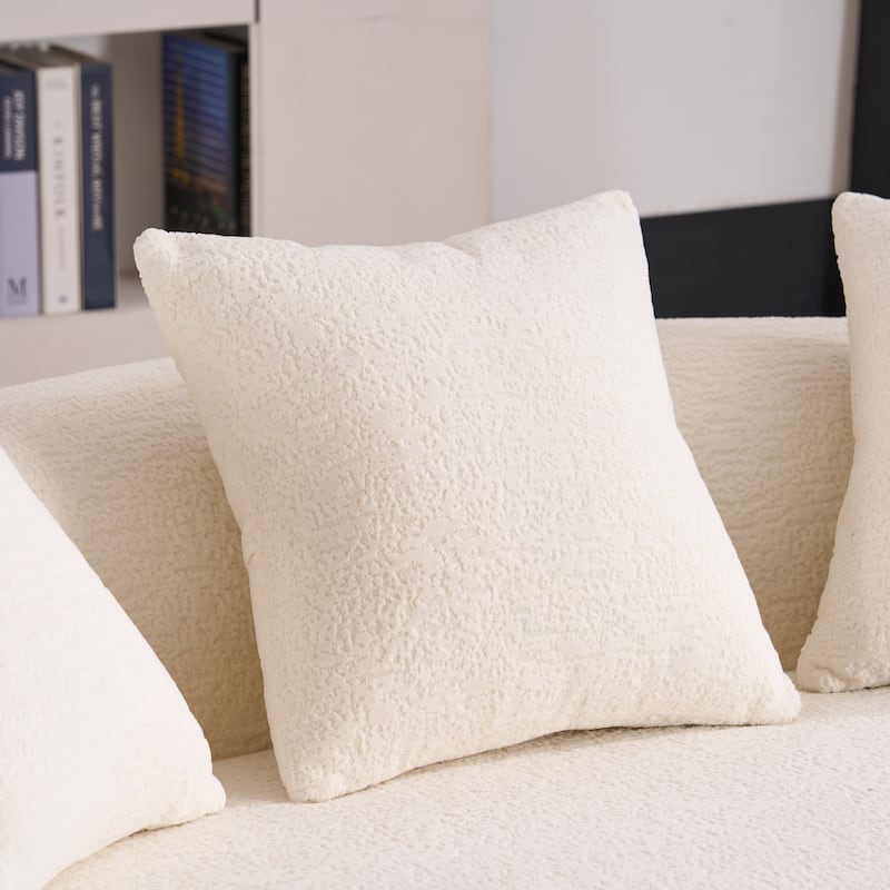 Small Chenille Upholstered Loveseat Sofa, Deep Seat Compression Boneless Couch, Curved Floor Sofa with 3 Pillows