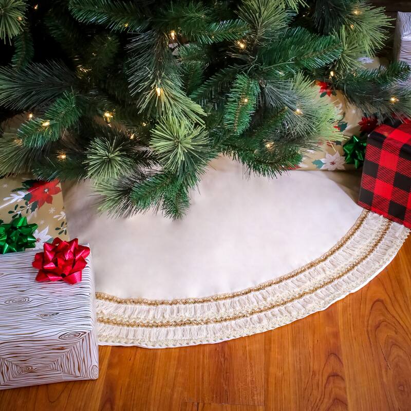 National Tree Company 52 in. HGTV Home Collection Fringe Detail Tree Skirt, Off White - 52 in