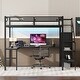 preview thumbnail 2 of 11, Black Full Size Metal Loft Bed with L-shaped Desk and USB, Wardrobe and Adjustable Shelf for Kids Teens Adults