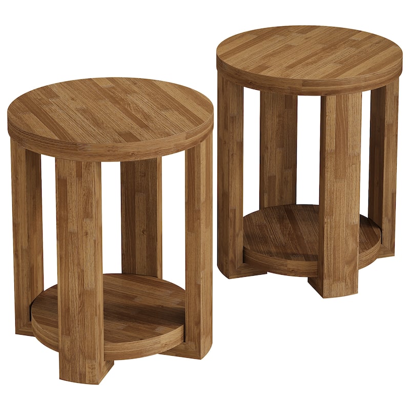 2-Tier Round End Table, Side Table, Small Bedside Accent Table for Living Room, Bedroom (Set of 2)