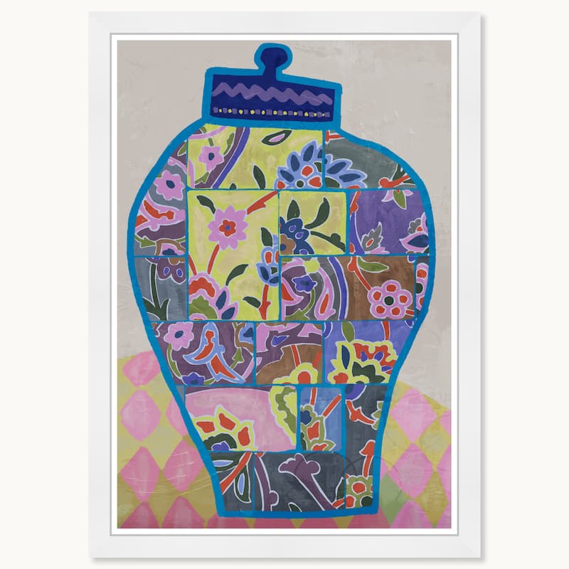 Wynwood Studio Potted Collage Framed Trendy Maximalist Decor 1 Piece Canvas Wall Art - 15 x 21 - White