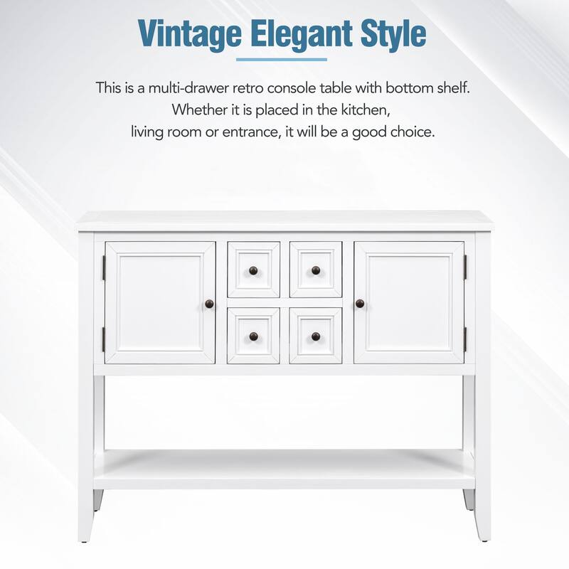 Vintage Console Table with Four Small Drawers and Bottom Shelf
