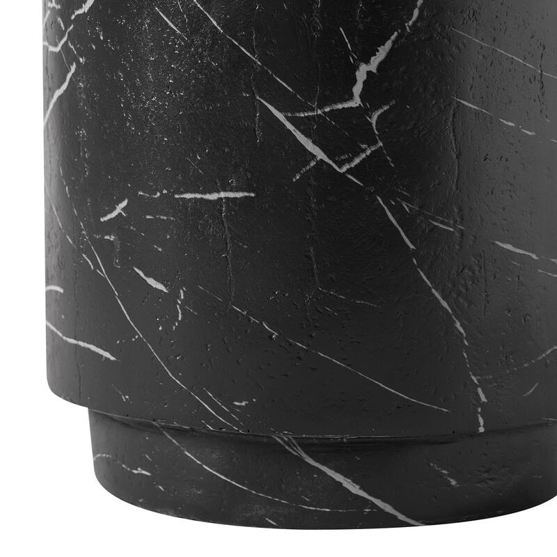 Ramble 14-inch Modern Fiberstone Round Side Table - Sculptural Tapered Pedestal Base End Table for Patio or Living Room