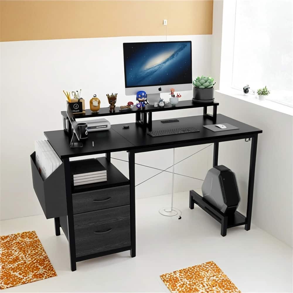 47.3" Computer Desk w/Power Outlet,Monitor Stands,Shelves,Office Desk