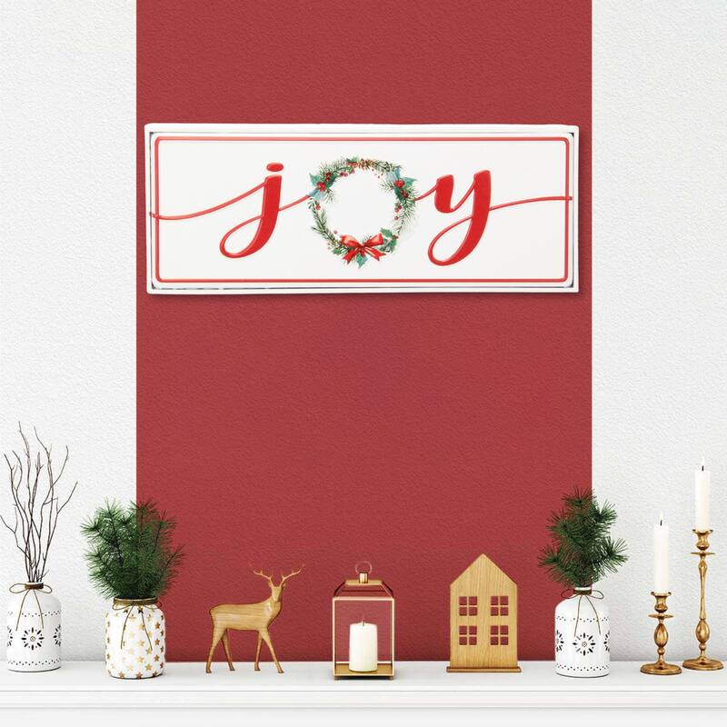 Clara Holiday Metal "Joy" Sign - White