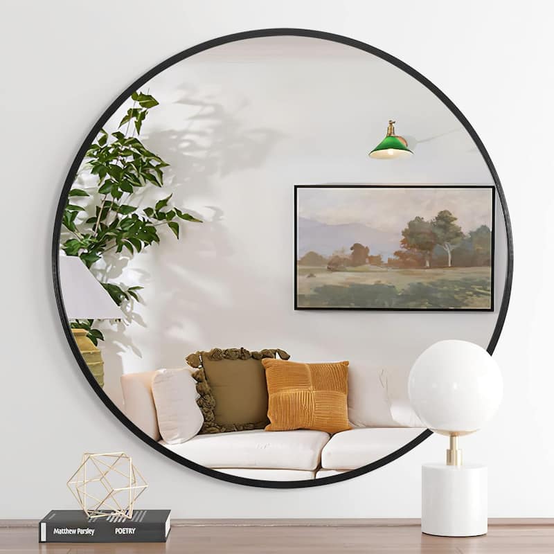 GDFStudio - Verano Modern Round Bathroom Vanity Decorative Mirror with Expansive Reflective Depth & Metal Frame