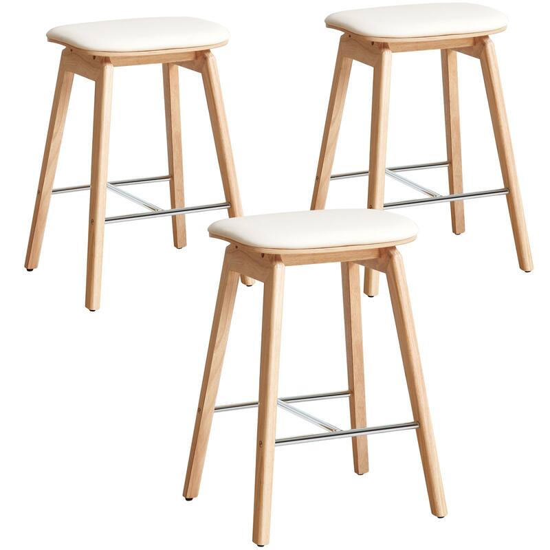 26-Inch Faux Leather Wood Counter Stools Set of 1/2/3 - 26"H x 18.1"L x 16.5"D