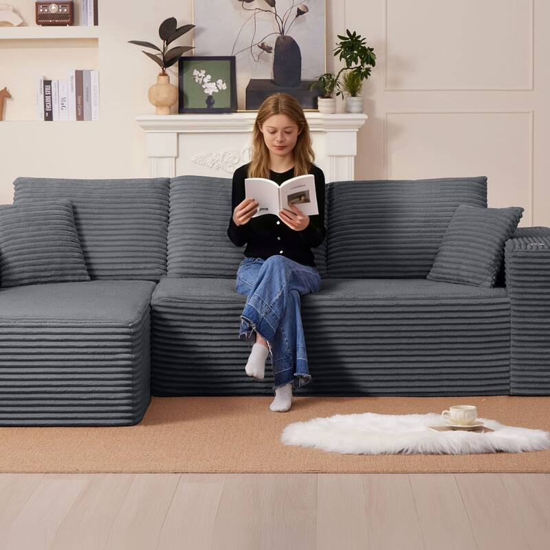 102.76" Corduroy Cloudy L Shaped Sofa with Chaise