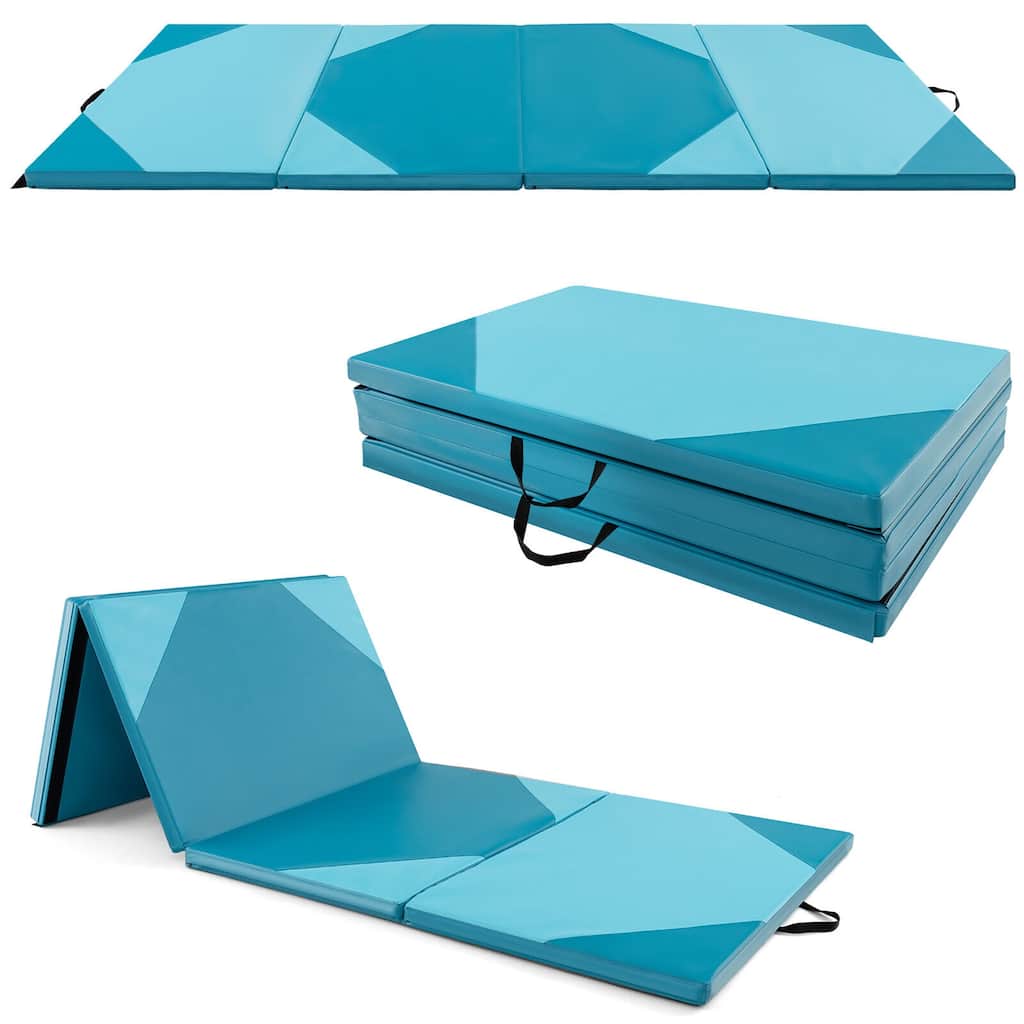 Gymax 10' x 4' x 2'' 4-Panel Folding Gymnastics Exercise Mat w/ Hook &
