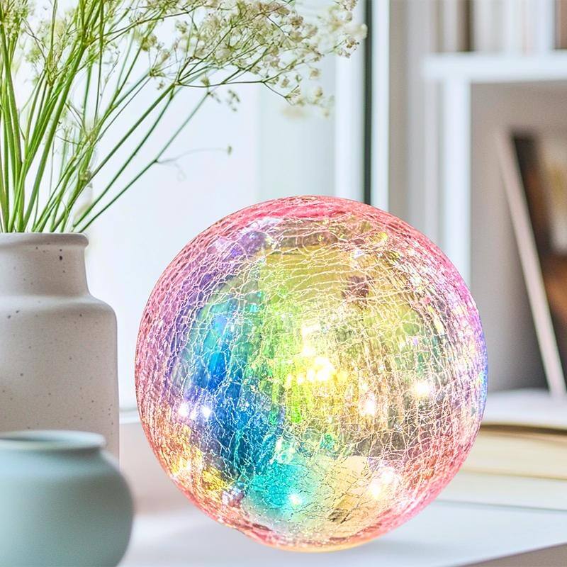 Crackle Glass LED Globe Light, Gold Mercury Orb Lamp for Christmas Decor, Table Centerpiece, Gift