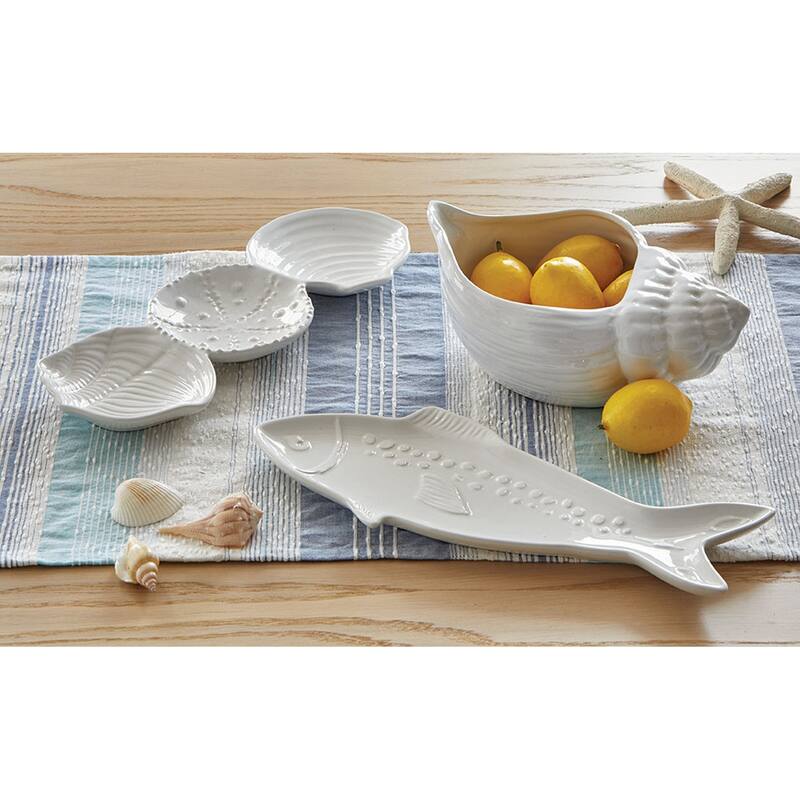 White Ceramic Conch Serving Bowl 50oz Dishwasher Safe Everyday Use 391 in h x 1075 in l x 75 in w