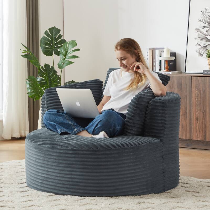 Deep Seat Barrel Chair Corduroy Single Sofa Armchair Round Accent Chair