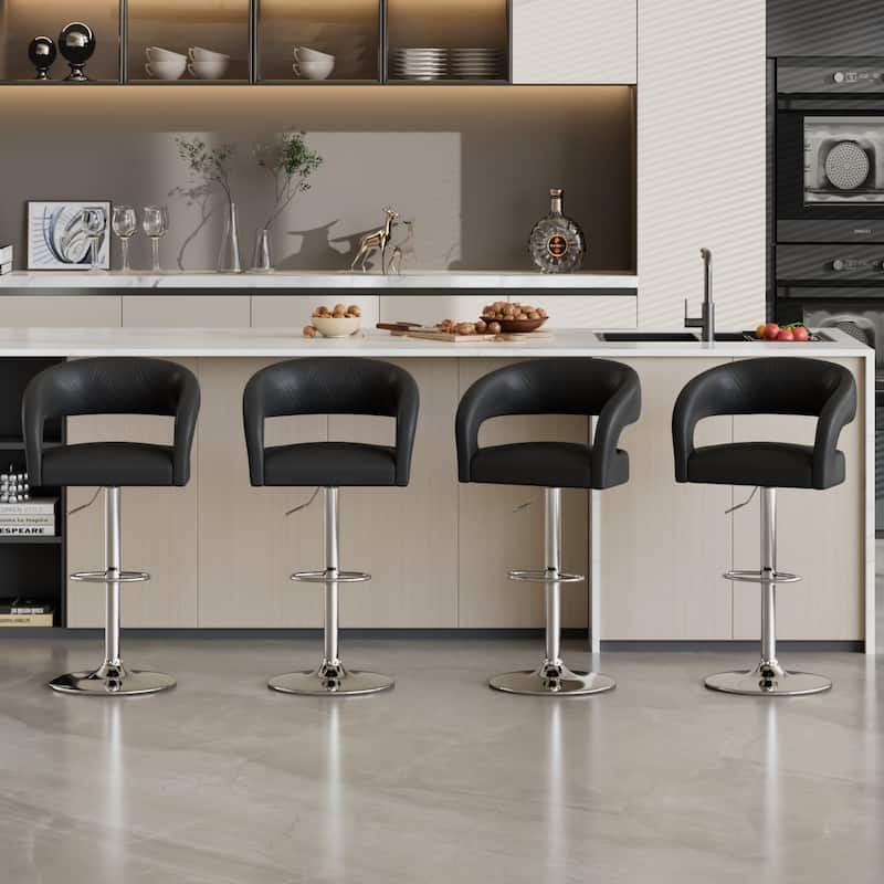VECELO Set of 4 Swivel Bar Stools Rounded Mid-Back Barstools with Adjustable Height 360° Rotation 16" Base with Footrest